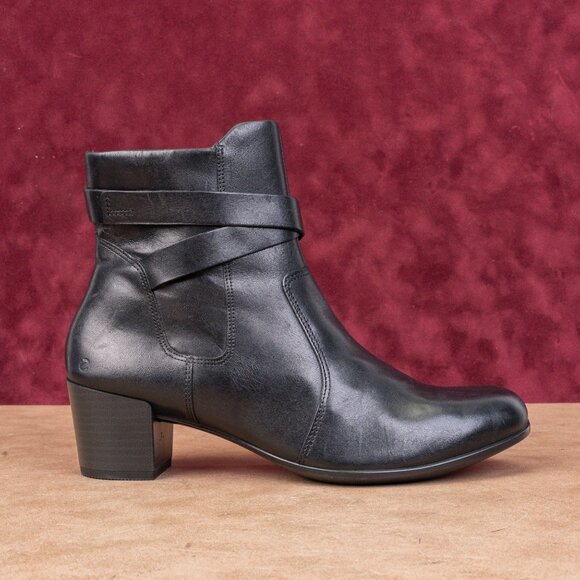 Ecco Women Dress Classic Black Leather Buckle Zip Ankle Boots sz 8-8.5US EUR39 - Picture 4 of 8